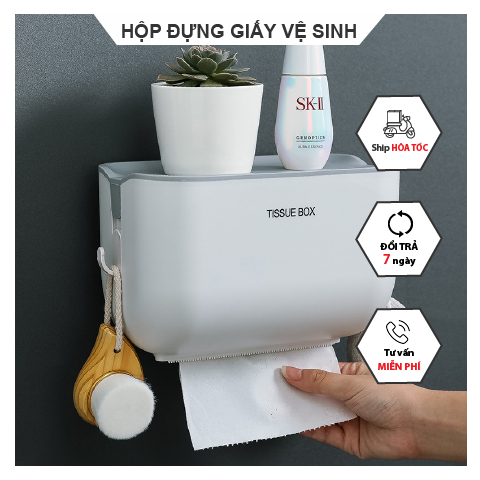 Hộp đựng giấy vệ sinh dán tường, hộp để giấy vệ sinh không thấm nước, hộp đựng giấy rút kiêm kệ để đa năng