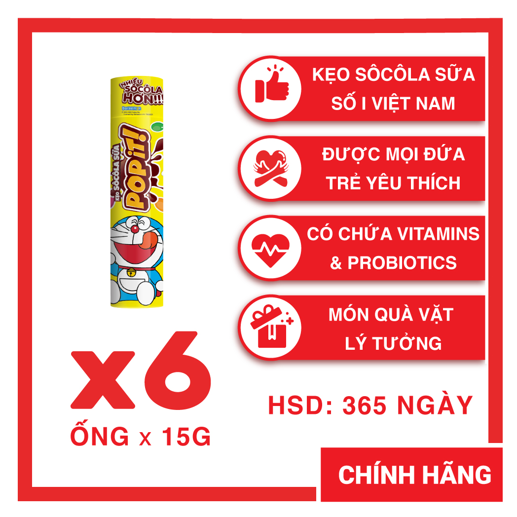 Combo 6 ống kẹo socola sữa popit doreamon 15g | socola | đồ ăn vặt