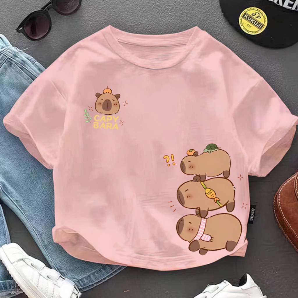 Áo thun cho bé KUDO size 10 - 40 kg họa tiết chuột lang nước capybara dễ thương chất vải 100% cotton tự nhiên co dãn 4 chiều, bst capybara 02 - 7