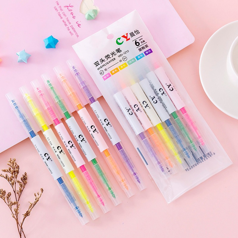 Set 6 cây bút dạ 2 đầu 12 màu sắc dễ thương