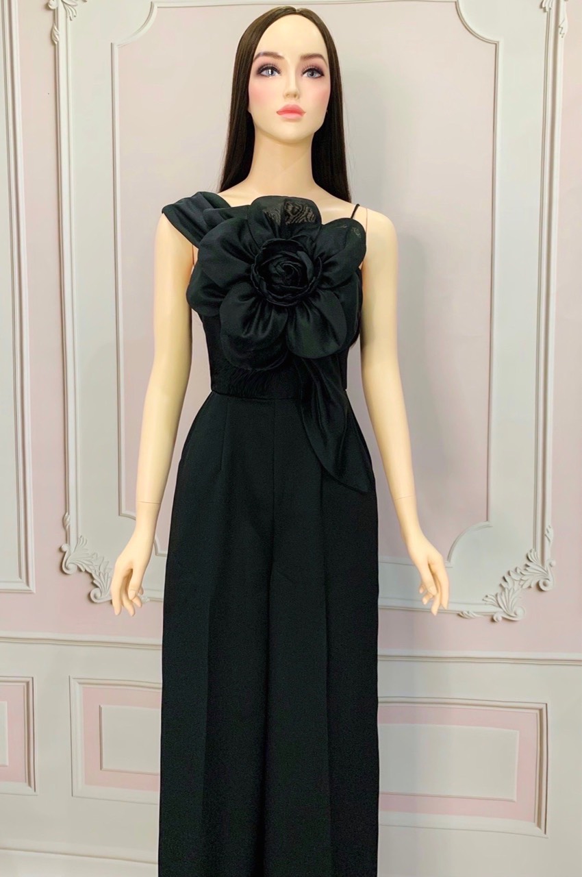 Jumpsuit thiết kế lệch vai hoa 3D, vải Hàn mềm mịn, thoáng mát
