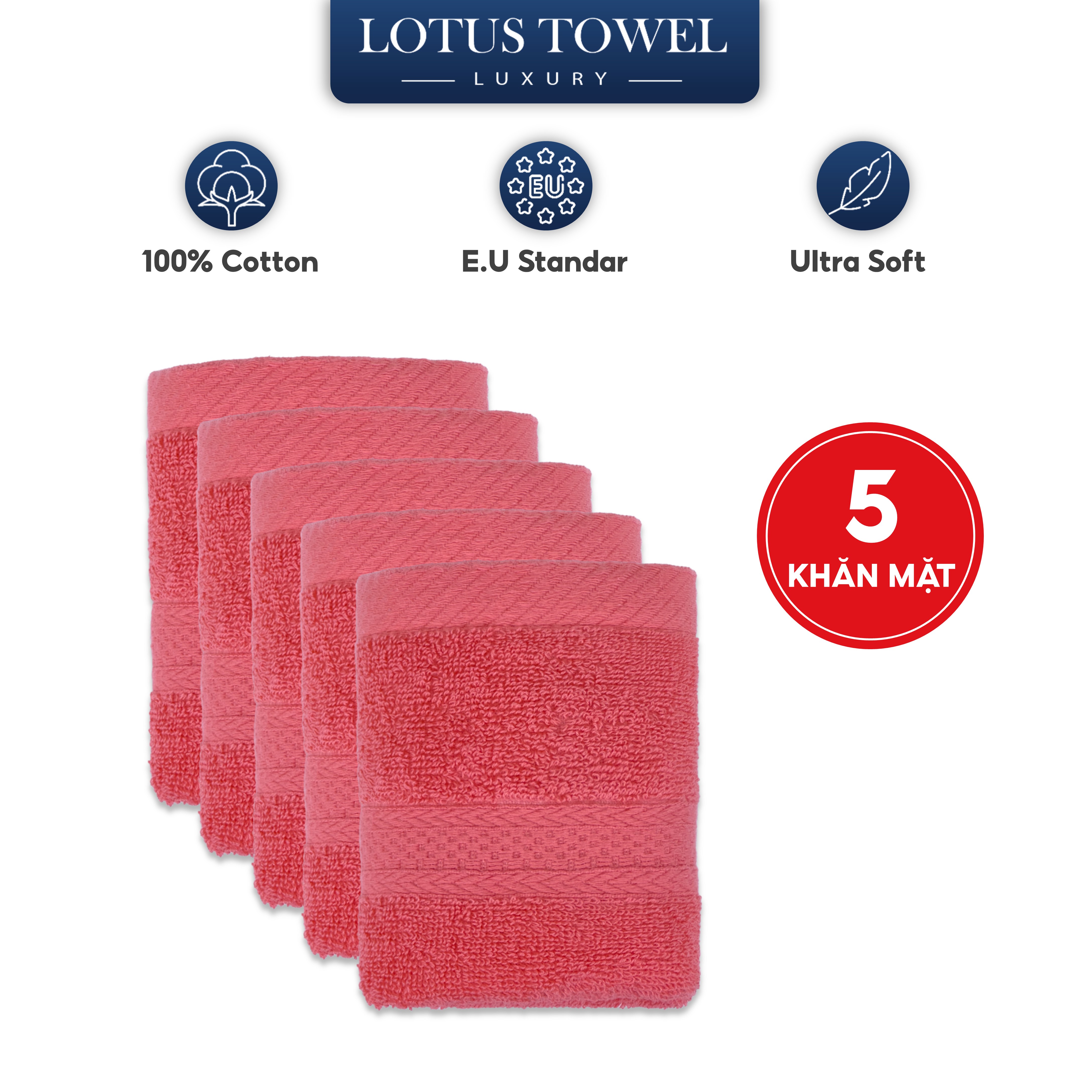Bộ 5 khăn mặt lotus 30x50cm 100% cotton cao cấp mềm mịn thấm hút không ra màu