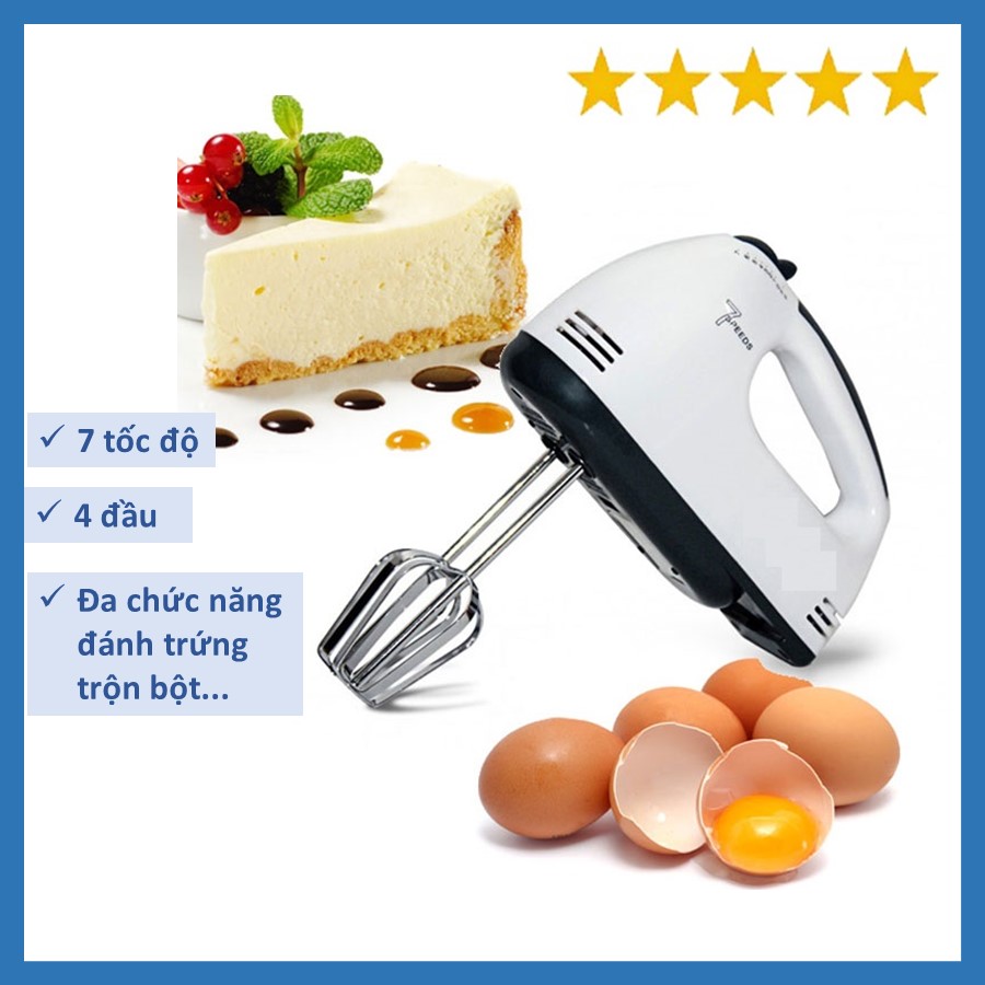 Máy đánh trứng, trộn bột 7 cấp độ công suất 180W kèm 4 tay khuấy - máy đánh trứng cầm tay - máy nhào bột mỳ