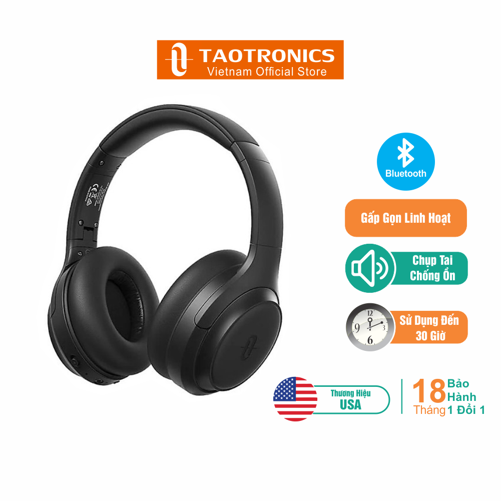 Tai Nghe Bluetooth Chụp Tai Chống Ồn TaoTronics TT-BH060, Công Nghệ Sạc Siêu Tốc, Hoạt Động 30 Giờ, Thiết Kế Thời Trang - Độc Quyền Chính Hãng