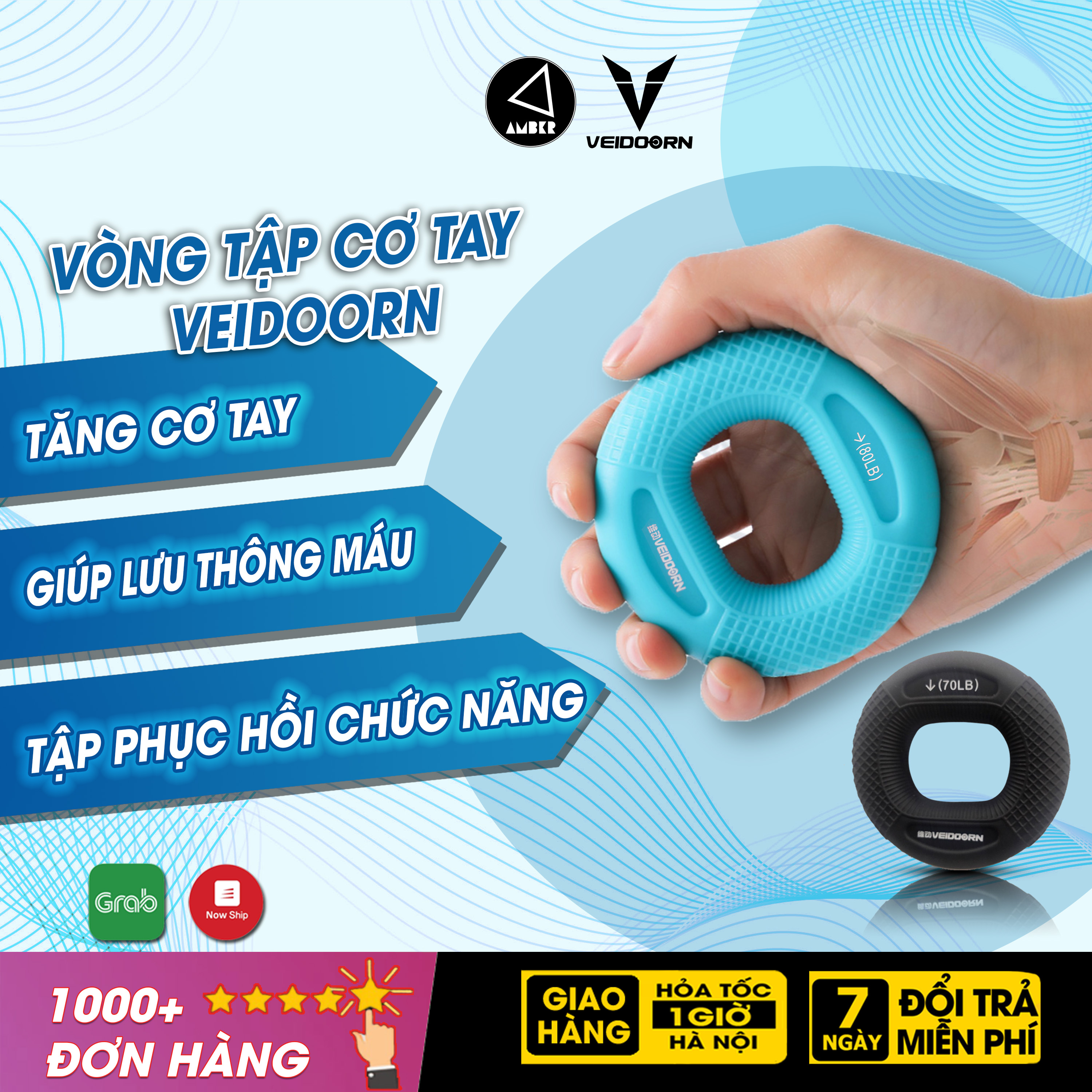 Vòng Cao Su Tập Cơ Tay Veidoorn, Dụng Cụ Tập Gym Tại Nhà, Tập Cơ Ngón Tay Yoga - AMBERVIETNAM