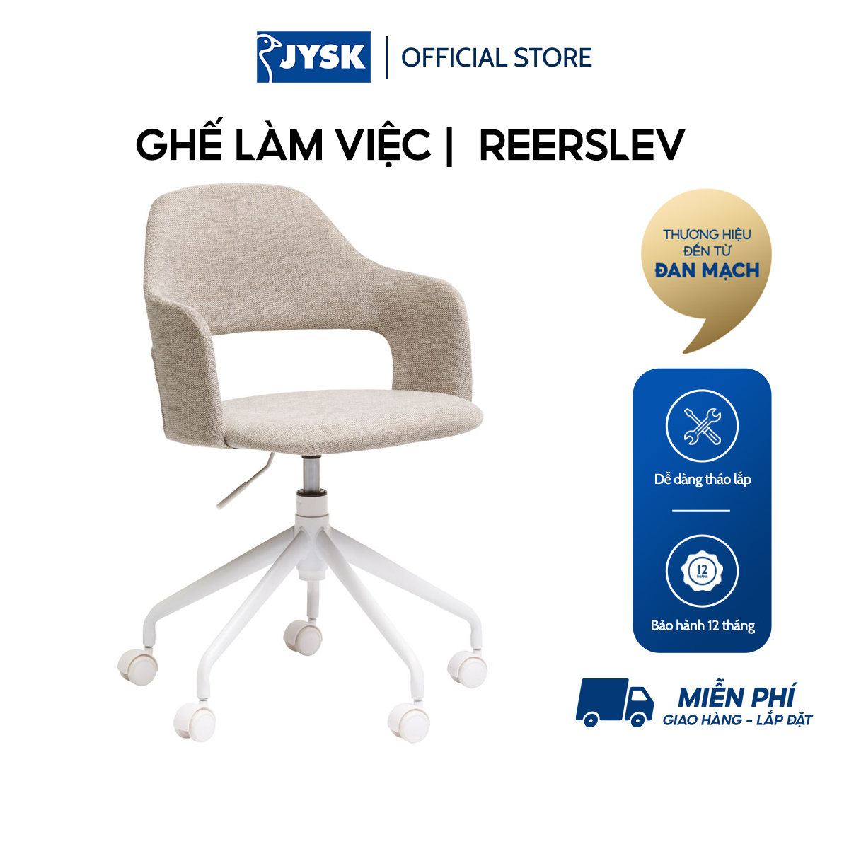 Ghế làm việc | JYSK Reerslev | vải polyester | vàng cát/trắng | R51xS59xC78/82cm