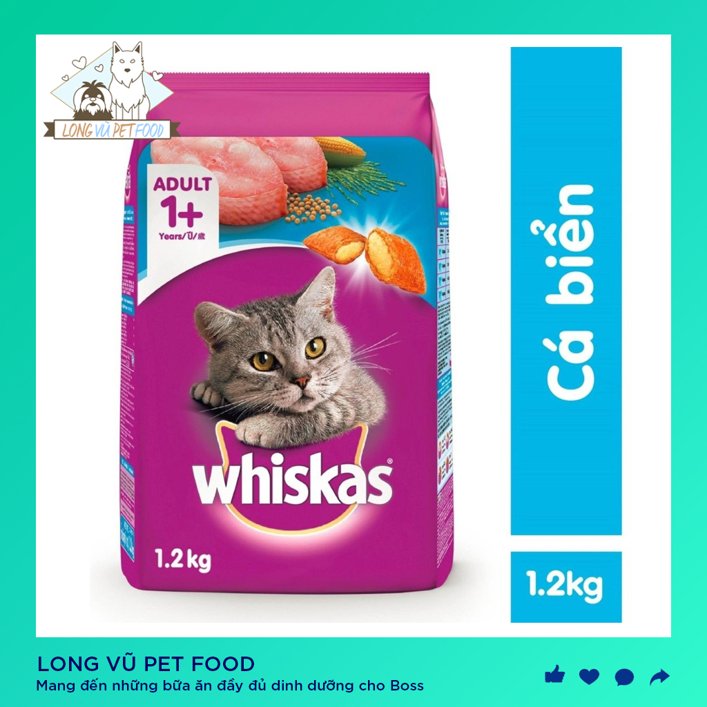 Thức ăn cho mèo Whiskas 1.2kg vị cá biển, hạt cho mèo lớn whiskas