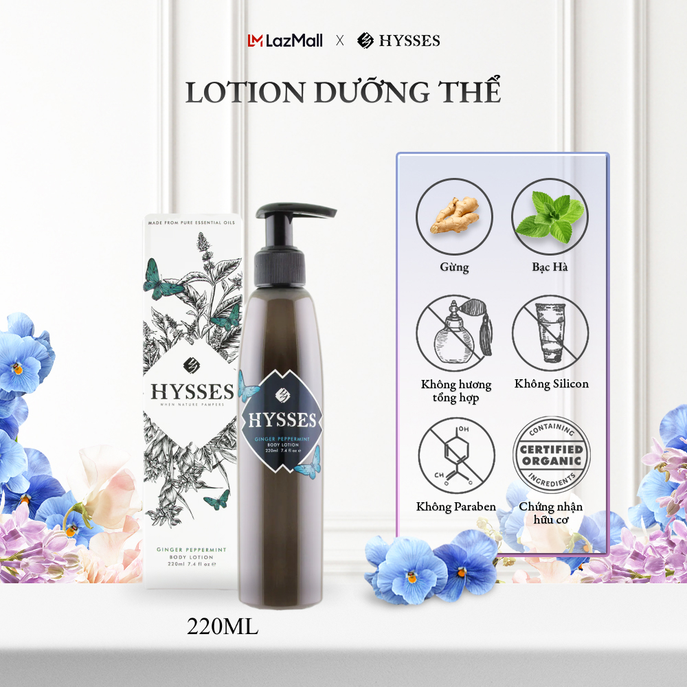 Sữa Dưỡng Thể Cao Cấp Hysses Body Lotion Giãn Cơ Bắp, Tăng Cường Lưu Thông Máu, Thư Giãn Cơ Thể, Dưỡng Ẩm Phục Hồi Da Với Tinh Dầu Gừng - Bạc Hà Hữu Cơ Tự Nhiên