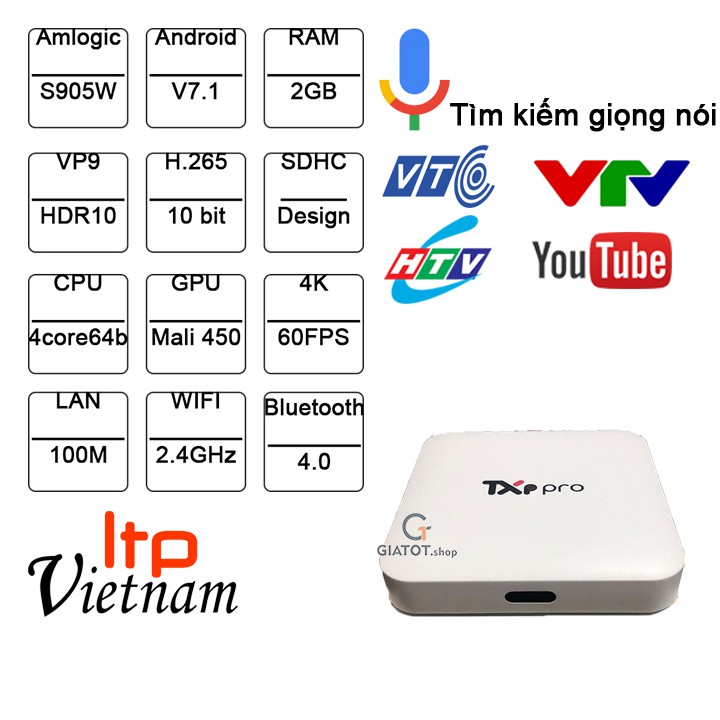Androi box ltp txp pro - 2022 - tv box xem truyền hình bản quyền trọn đời - tặng chuột bay giọng nói
