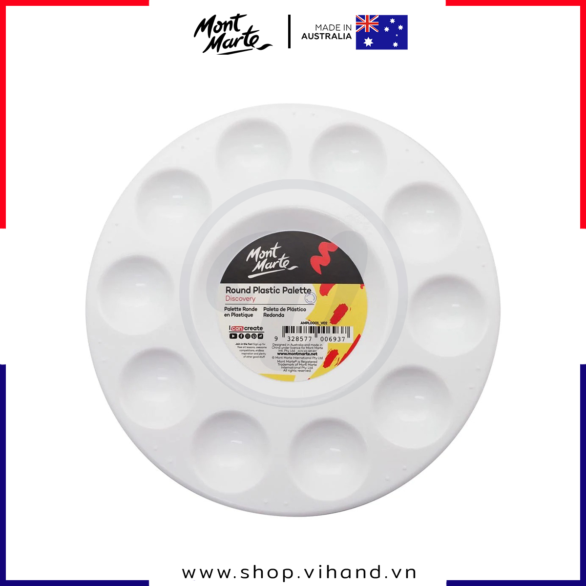 [HCM]Khay đựng màu vẽ băng nhựa Mont Marte Round Plastic Palette