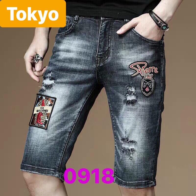 QUẦN SỌT SHORT LỬNG JEAN NAM CHẤT BÒ ĐEN NHÁM THÊU PIE CADIN CONAN TK-0918 TOKYO FASHION