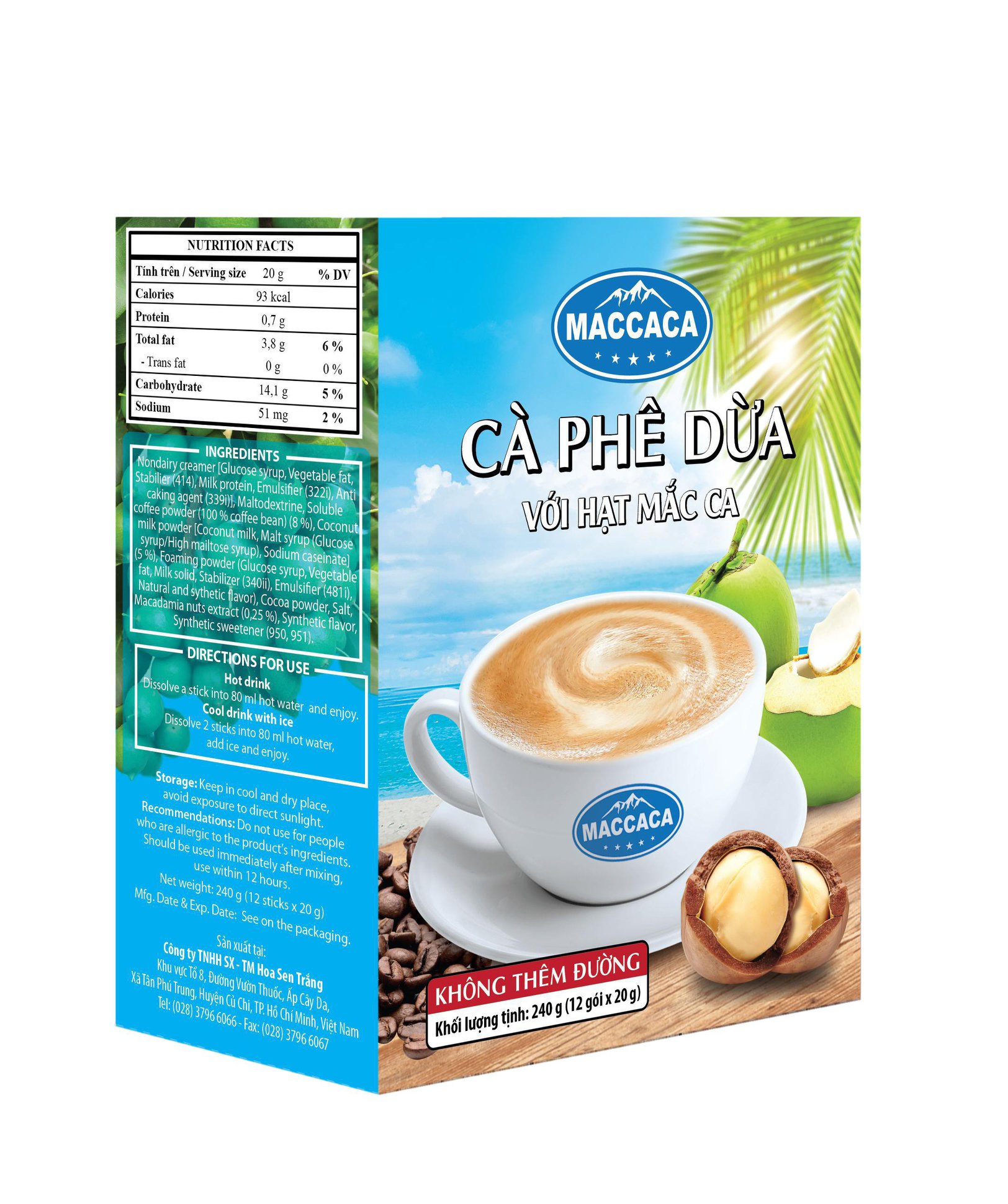 CÀ PHÊ DỪA - MACCA Hộp 12 gói x 20gr