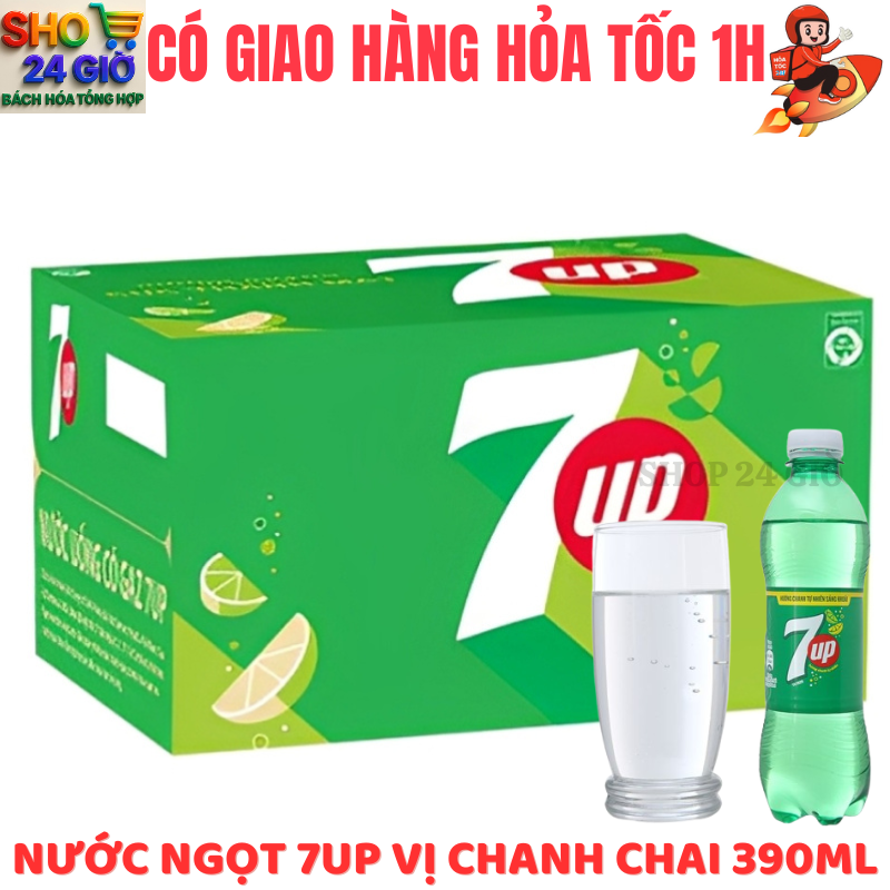 [ CHỈ GIAO CHO ĐƠN HỎA TỐC Ở HCM ] Nước Ngọt 7Up Chanh Có Gaz Thùng 24 Chai 390 Ml