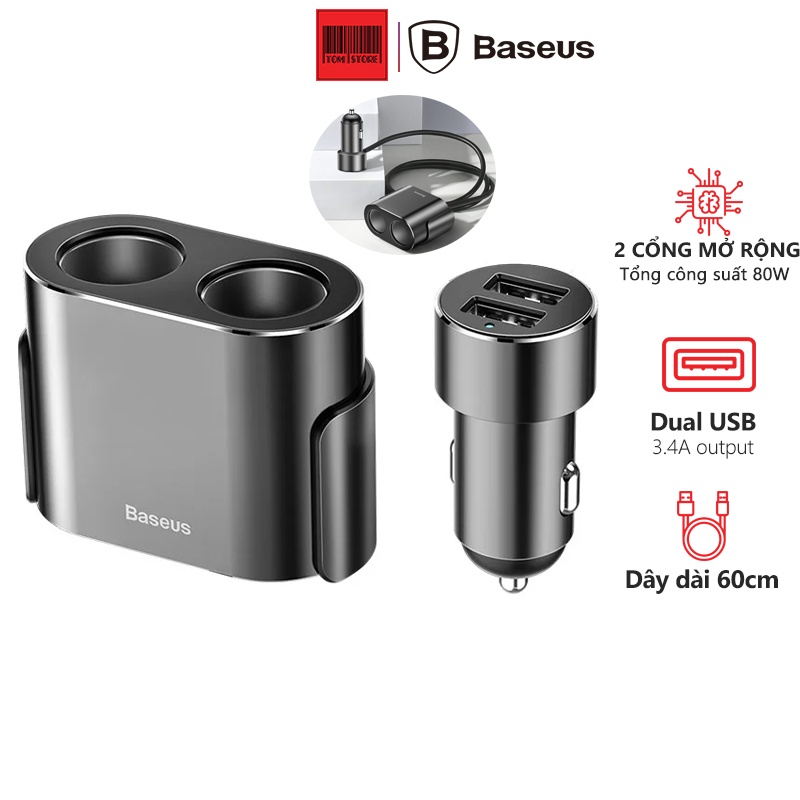 Tẩu sạc đa năng tích hợp bộ chia cổng sạc Baseus High Efficiency