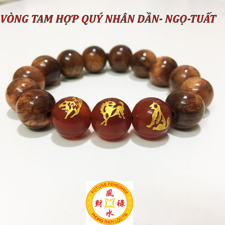 Vòng Tam hợp DẦN-NGỌ-TUẤT Gỗ Huyết Long dành cho người tuổi Hổ - Ngựa - Chó