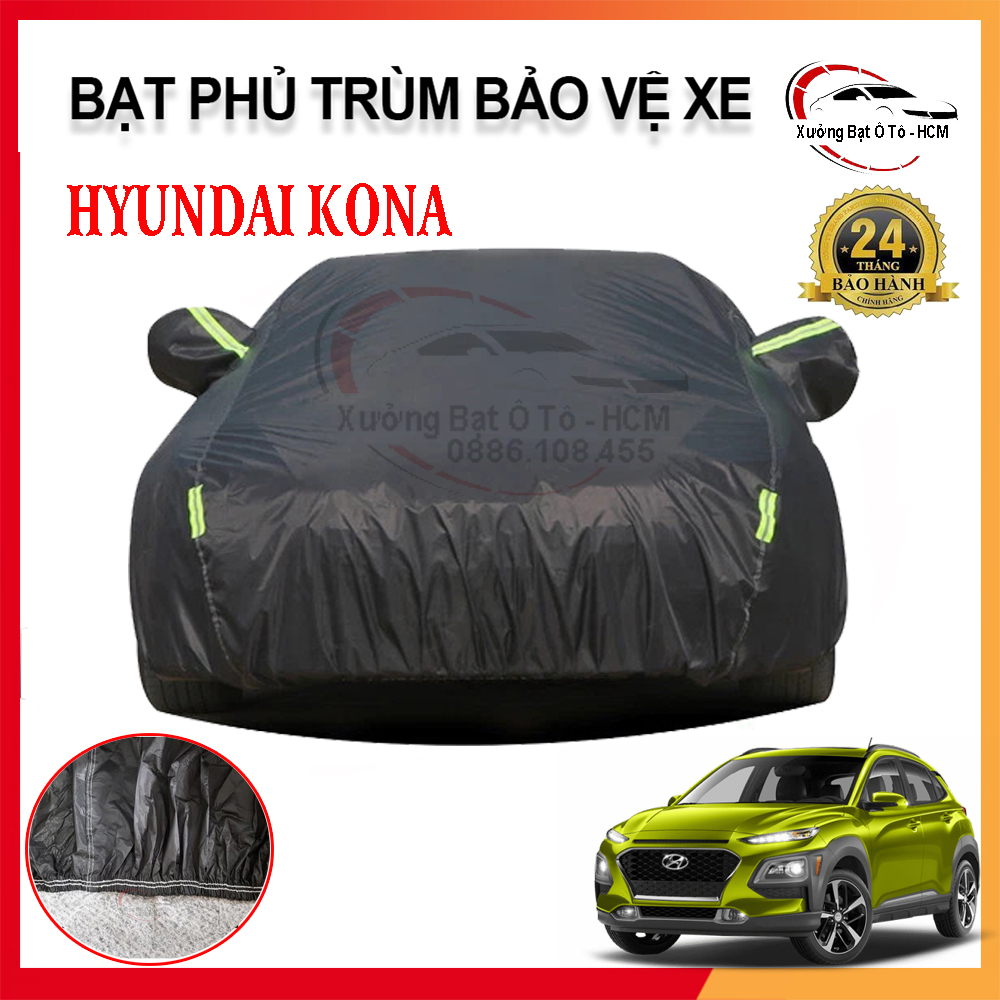 (HYUNDAI KONA) Bạt Phủ Xe Ô Tô 3 Lớp Chất Liệu Polyester Cao Cấp Cho Xe HYUNDAI KONA, Bạc Phủ Trùm Bảo Vệ Che Nắng, Chống Nóng, Che Mưa Tuyệt Đối 100%, Bạt Của Xưởng May Theo Kích Cỡ Xe Cam Kết Vừa Xe 100% Và Bảo Hành 2 Năm