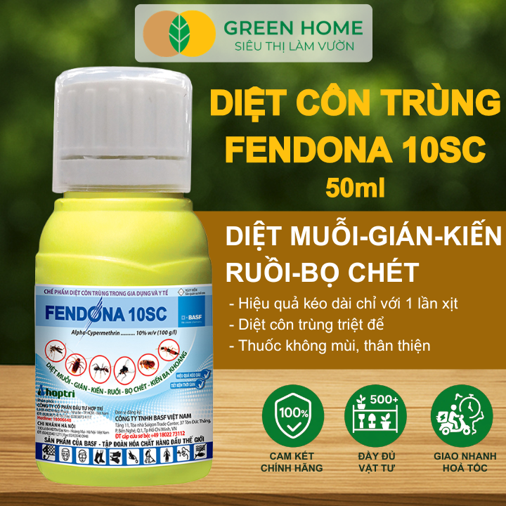 Thuốc Diệt Muỗi GreenHome, Fendona 10SC, Chai 50ml, Hiệu Quả, Không Mùi, Diệt Ruồi, Muỗi, Kiến, Gián