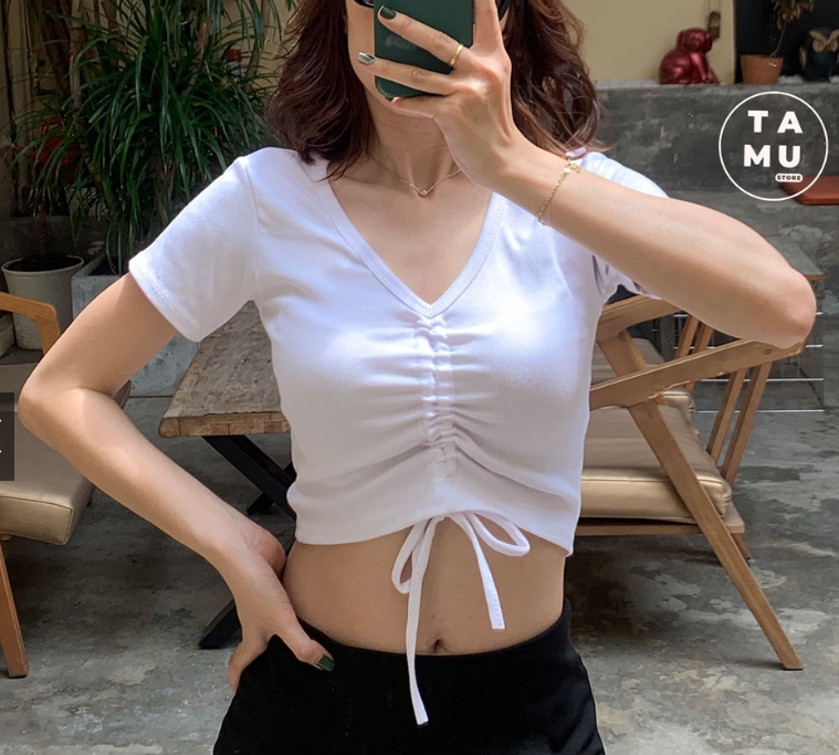 Áo croptop tay ngắn ôm body siêu tôn dáng