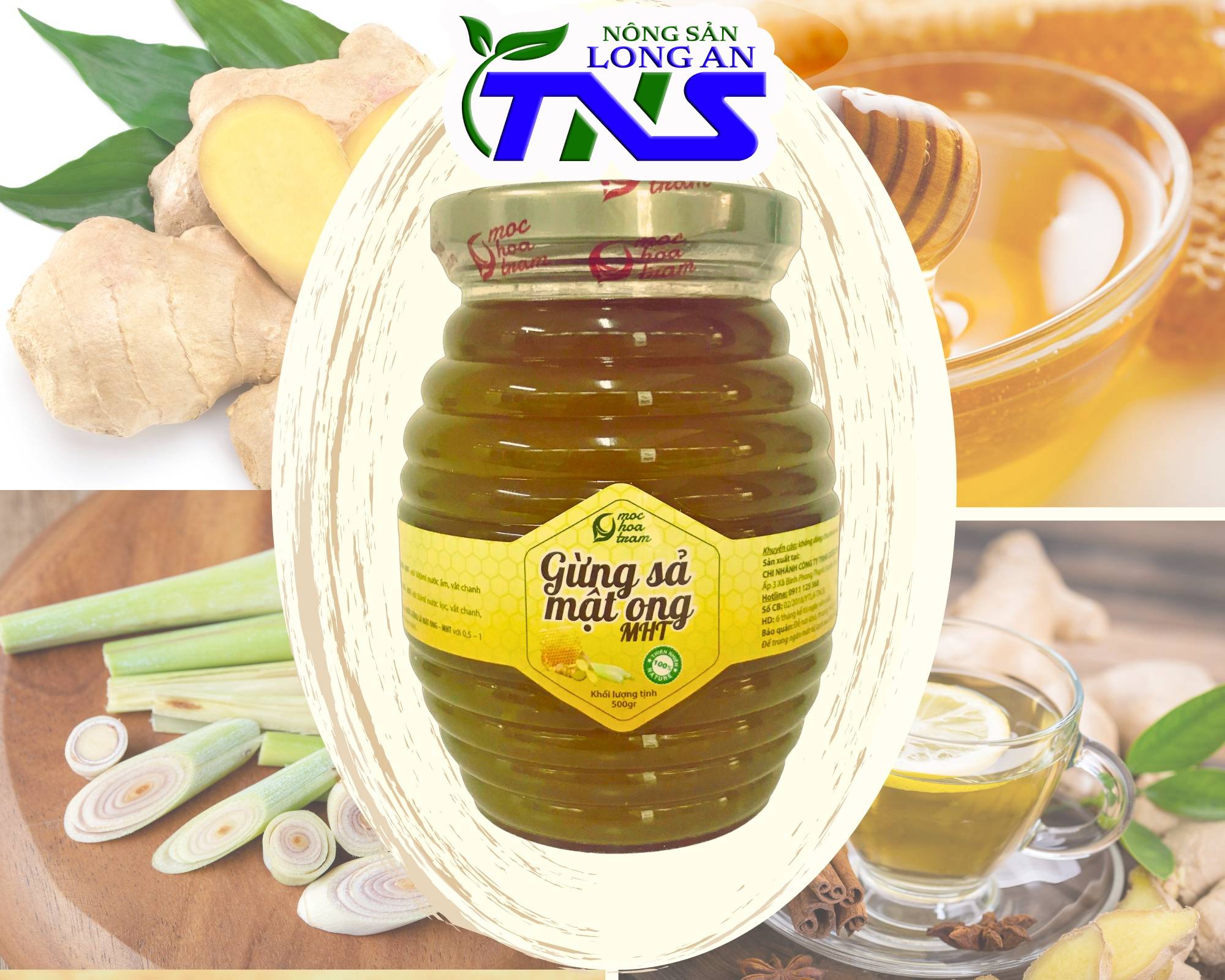 Freeship-gừng sả mật ong mộc hoa tràm long an 500ml