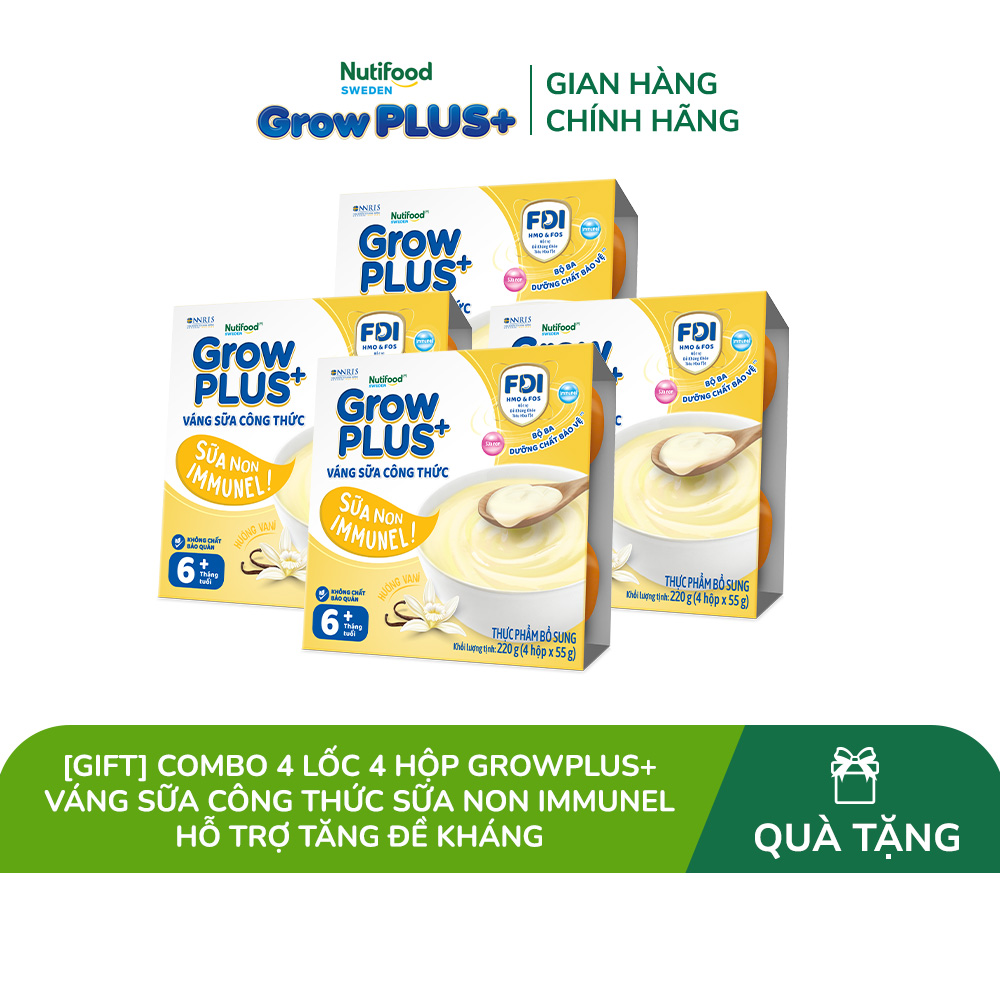 [Gift] Combo 4 Lốc 4 hộp GrowPLUS+ Váng sữa công thức Sữa non Immunel Hỗ trợ tăng đề kháng