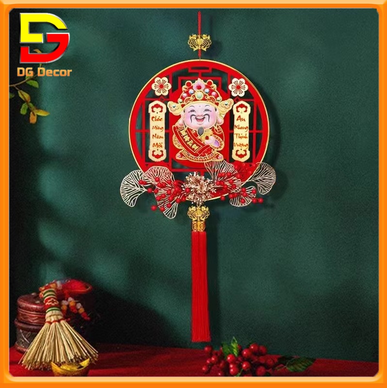 Dải trang trí thần tài lắc đầu đón tài lộc vòng hoa đào đông treo cửa decor đón tết may mắn dc-203