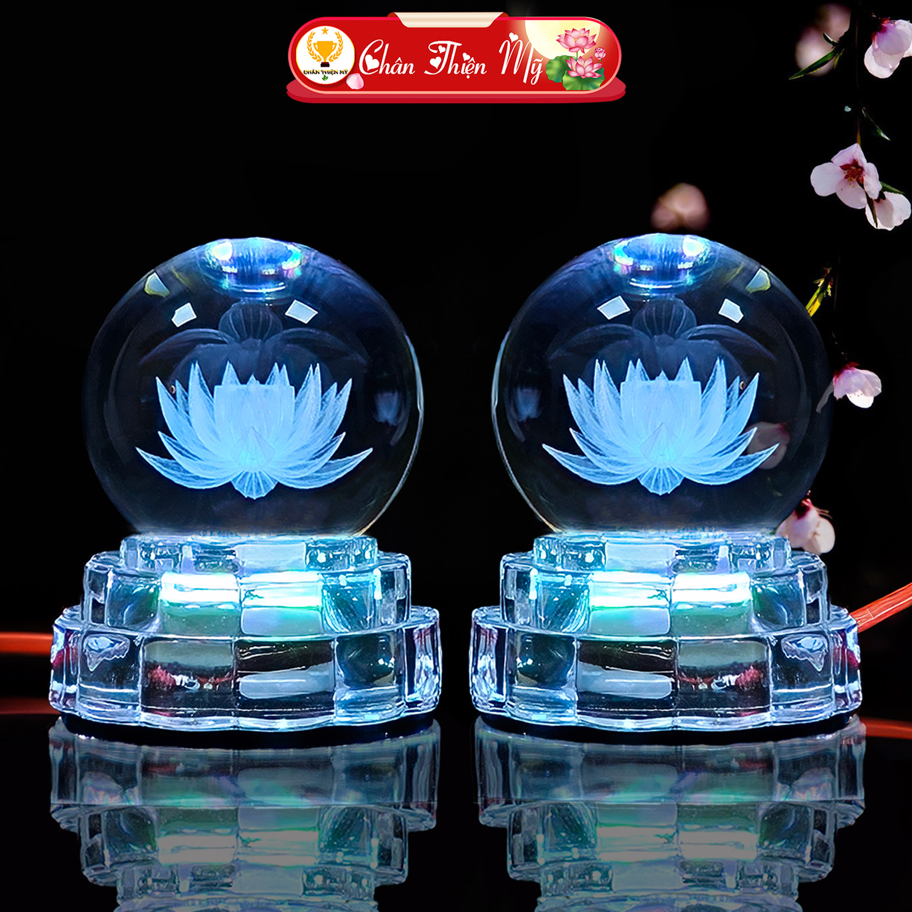 Đèn Bàn Thờ Pha Lê Cầu, LED Đổi Màu CHÂN THIỆN MỸ, Đèn Trang Trí Bàn Thờ PLC-17