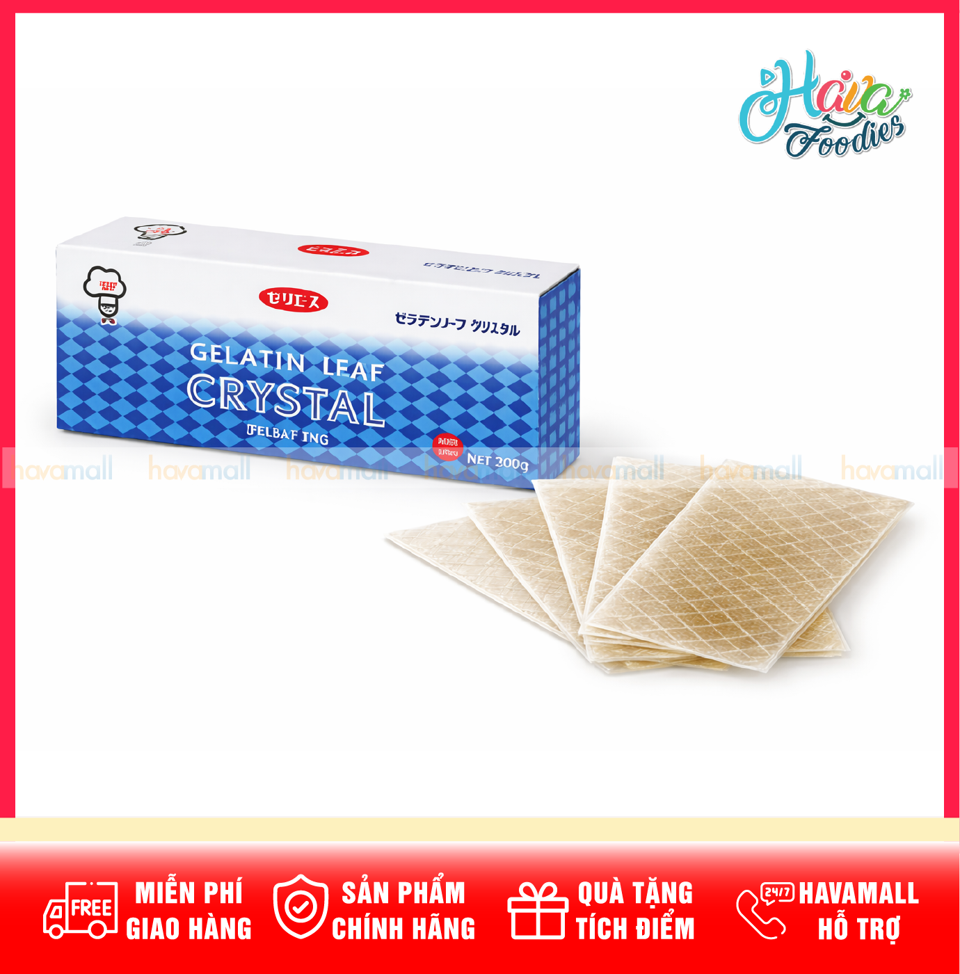 Lá Gelatin Thực Phẩm Cao Cấp Nhật Bản Jelaf 300g – Jelaf Gelatin Leaf Crystal 300g