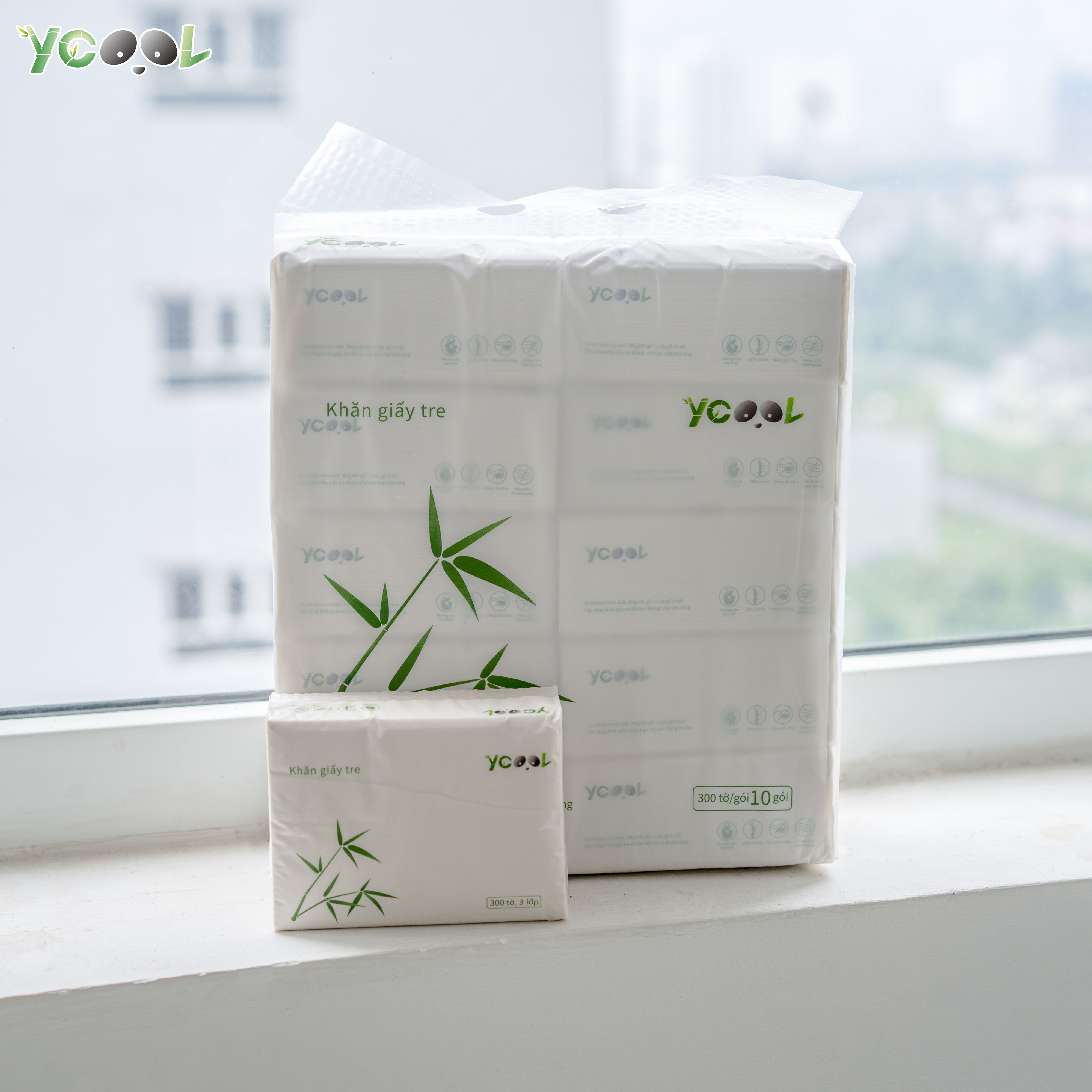 Giấy ăn giấy gấu trúc Ycool khăn giấy tre giấy rút 1 bịch 10 gói 300 tờ/ gói mẫu mới