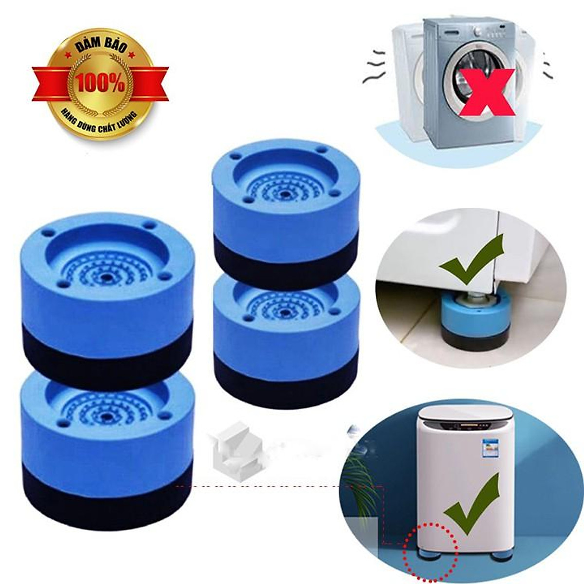 Bộ 4 chân đế kê chân máy giặt tủ lạnh chống rung, sét 4 chân đế - Dụng cụ bảo vệ máy giặt cao cấp