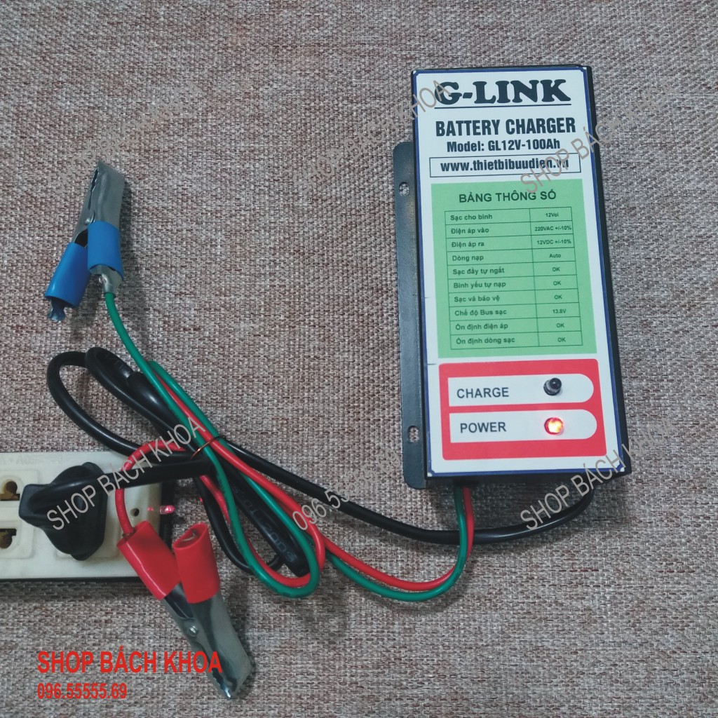 [GIÁ SỐC] Bộ sạc dùng cho bình acquy 12V, tự động ngắt khi đầy điện. Model GLINK 12V100Ah. Hàng Việt Nam sản xuất theo công nghệ Hàn Quốc. Có bảo hành