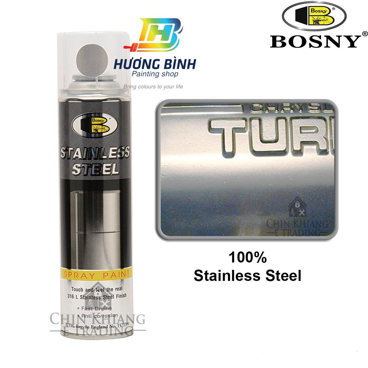 Sơn xịt Bosny Mạ Kẽm - Stainless Steel B120 (200ml)