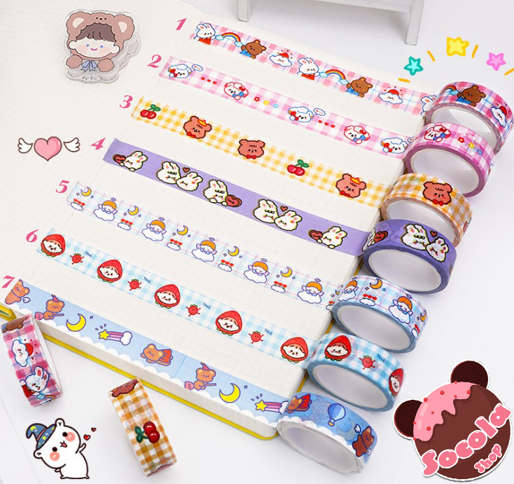 [HCM]Cuộn dán trang trí (Washi tape) hoạt hình siêu dễ thương dài 5M