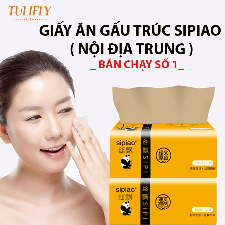 ( SET 2 GÓI) Giấy ăn gấu trúc Sipiao nội địa Trung , giấy ăn cao cấp tiện lợi, gói 300 tơ