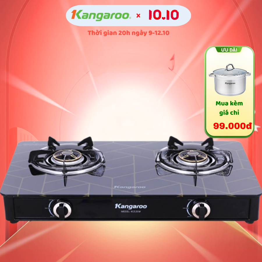 [BH 1 Năm] Bếp gas đôi dương kính Kangaroo KG526M - Hàng chính hãng