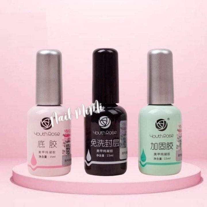 Sơn gel base, top, cứng móng hoa hồng youth rose 15ml chính hãng