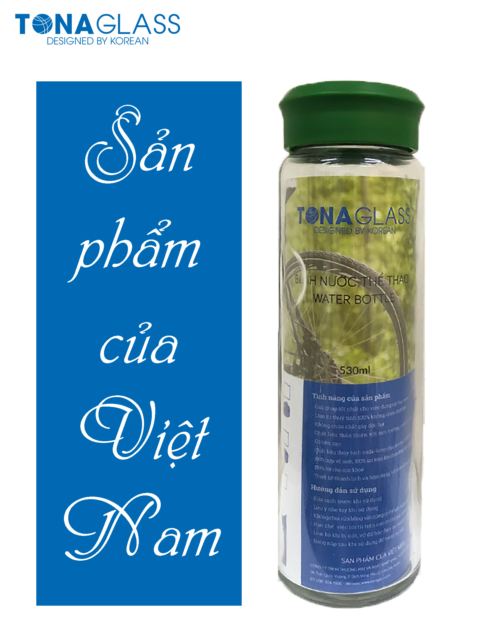 Bình nước thủy tinh Tonaglass dung tích 530ml nắp nhựa tròn