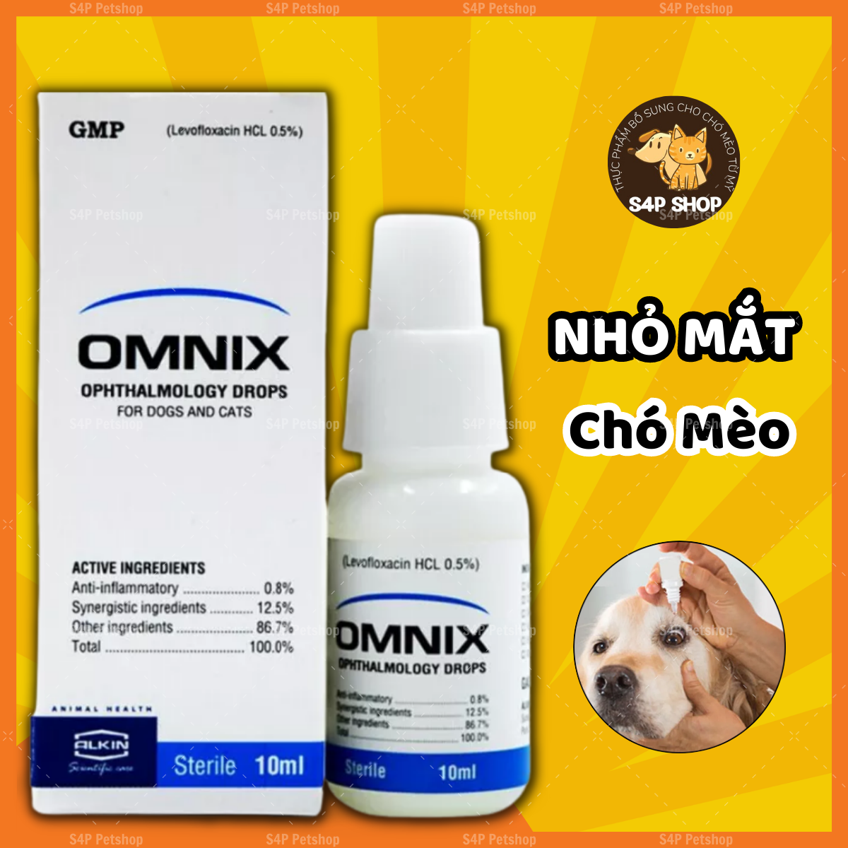 Nhỏ mắt Omnix Alkin chảy nước mắt, đục giác mạc, viêm mắt cho chó mèo thú cưng