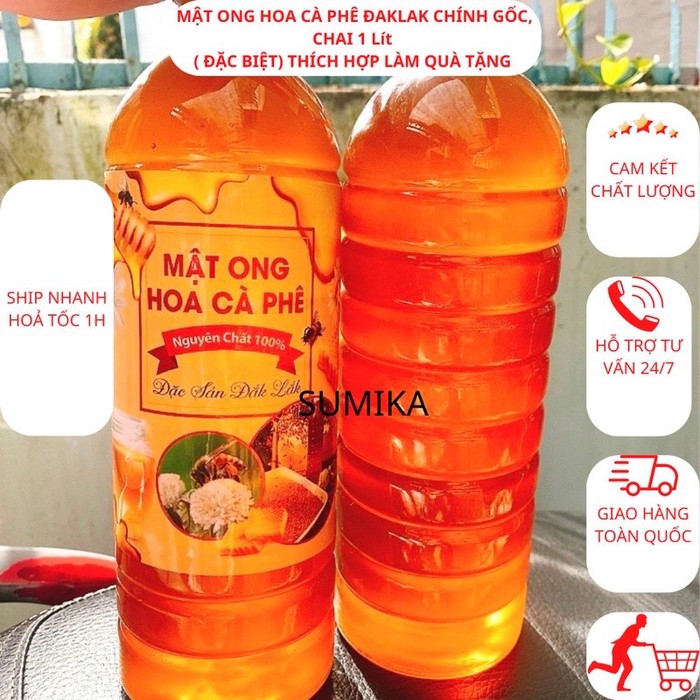 Mật ong hoa cafe nguyên chất đaklak chai 1 lít
