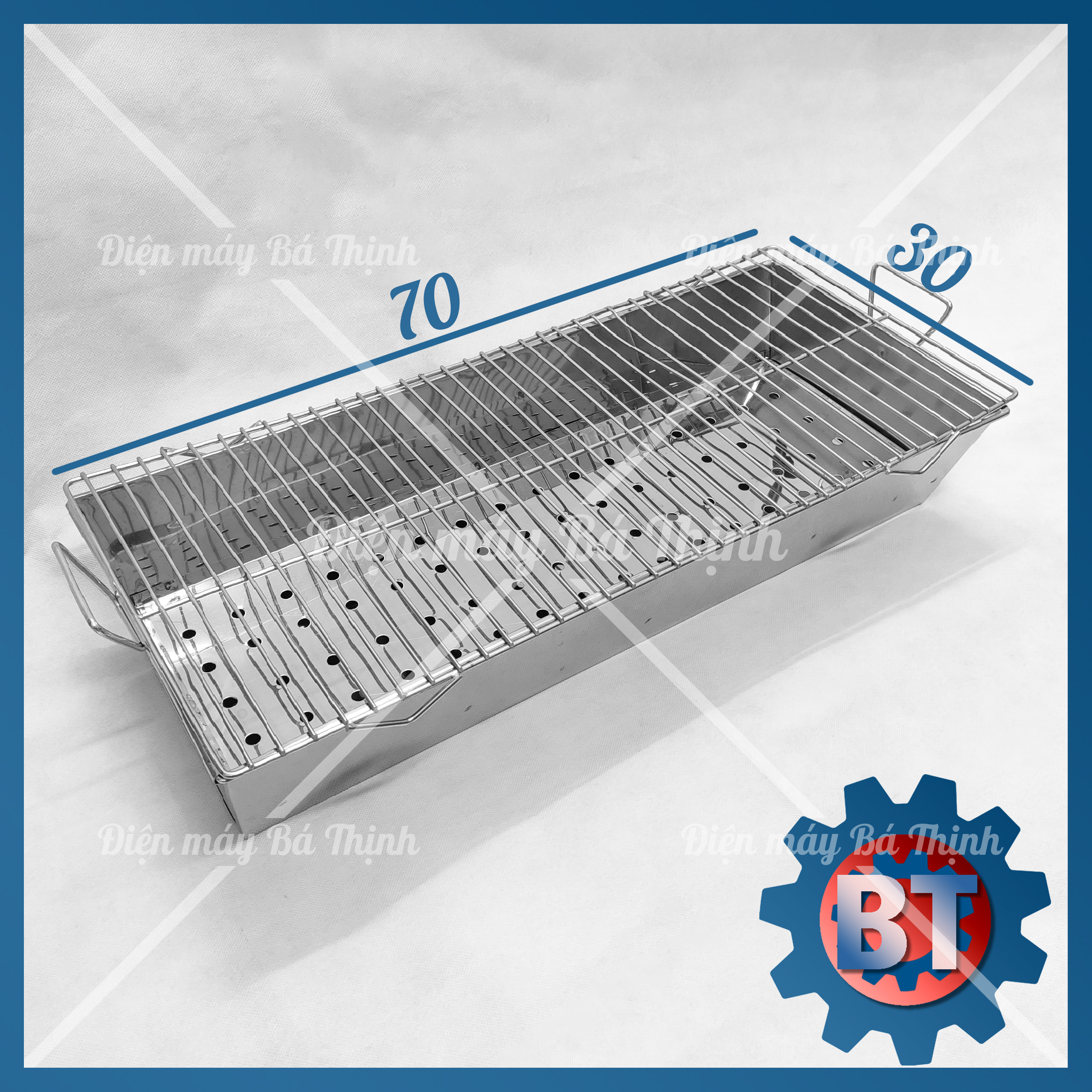 Khay nướng / bếp nướng than hoa Inox + vỉ nướng ( 70x30x15cm)