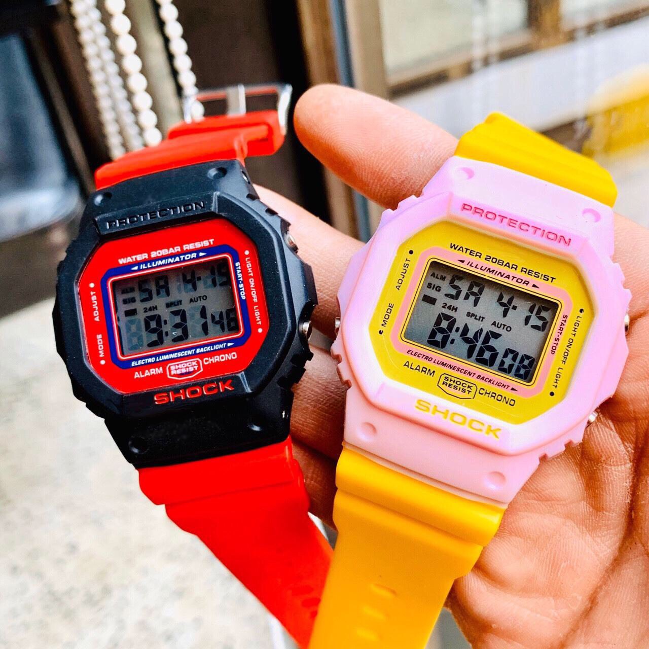 Đồng hồ điện tử nam nữ Shock dây silicon mặt vuông cực đẹp MS322