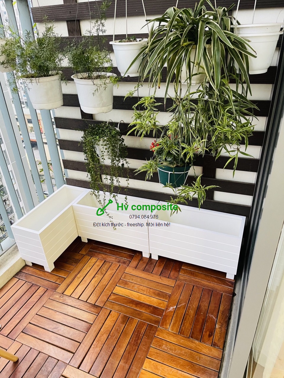 Chậu hoa composite 50x20x25 ( +5cm chân liền) màu trắng