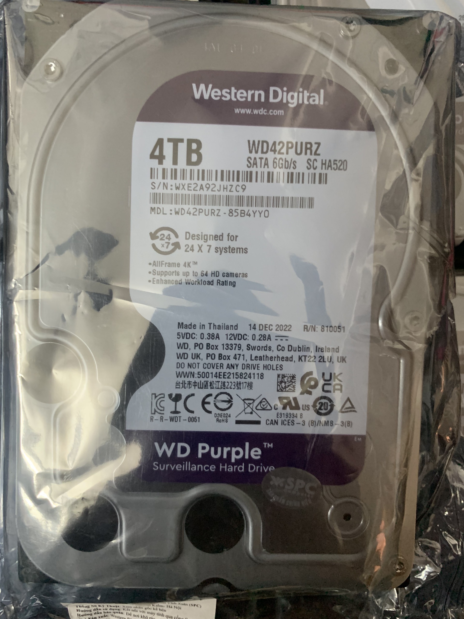 [HCM]Ổ cứng 4T WD Purple chuyên dụng chạy 24/24 cho thiết bị giám sát Camera và Nas