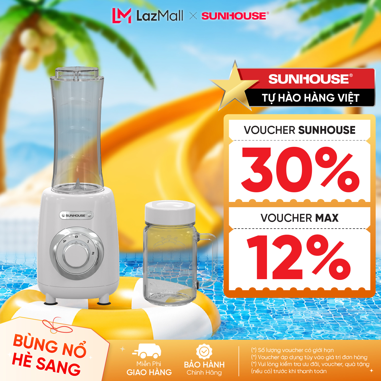 [ TẶNG THÊM 1 CỐI XAY] Máy xay sinh tố đa năng Sunhouse SHD5320 - Kết hợp bình uống - Lưỡi dao 4 cánh - An toàn khi xay đồ nóng
