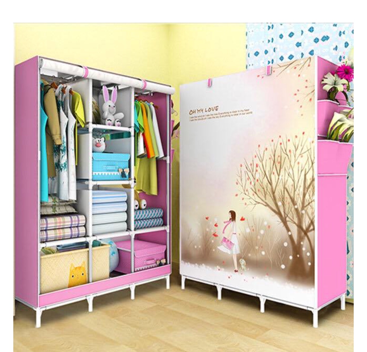 (CHỌN  MÀU)Tủ Vải 3D 3 Buồng 8 Ngăn đựng quần áo