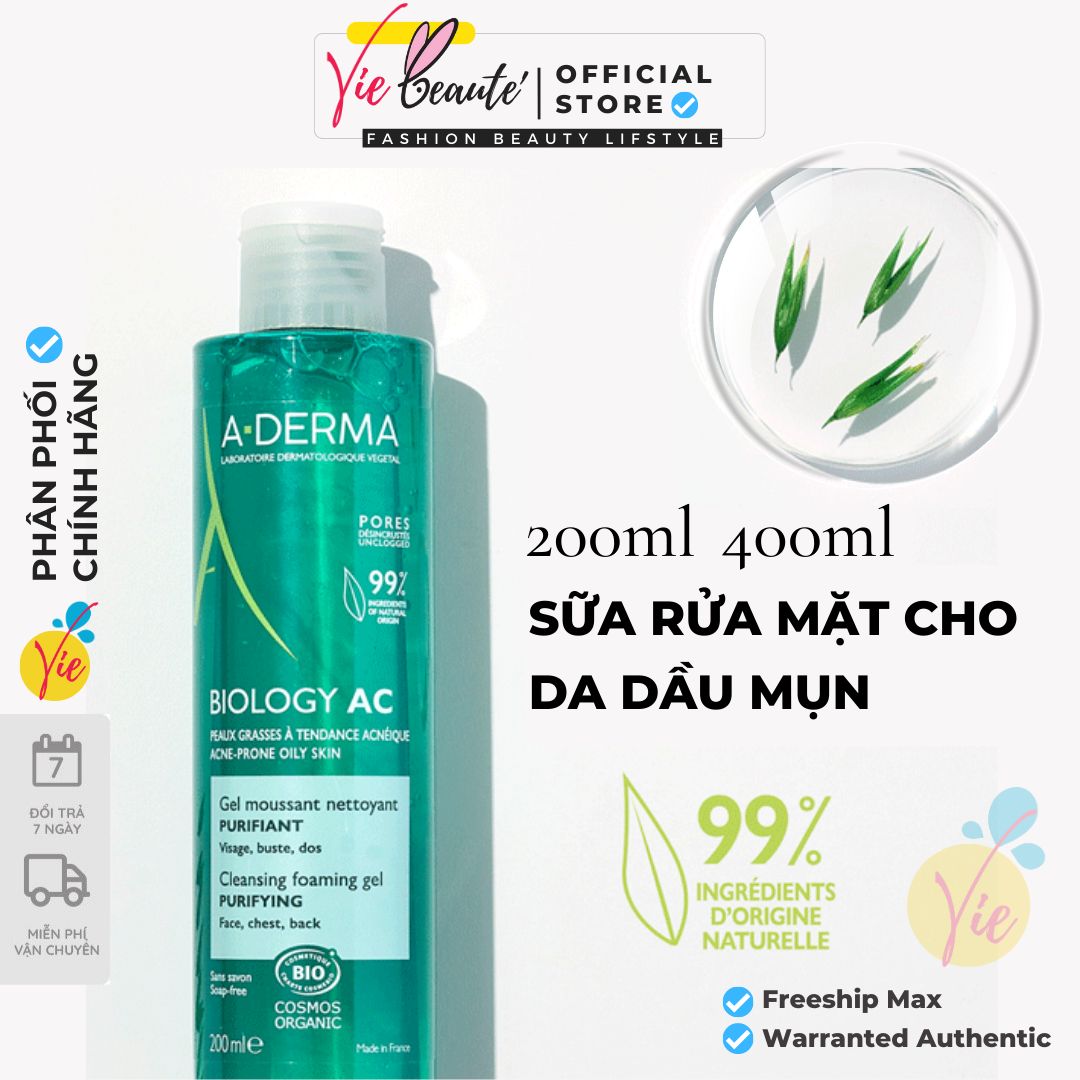 Sữa rửa mặt ADerma cho da dầu mụn - ADerma Biology AC Gel Moussant Purifiant