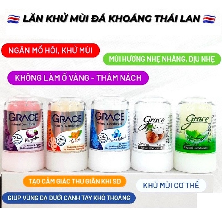 Lăn Khử Mùi Đá Khoáng Grace Natural Deodorant Thái Lan 70g