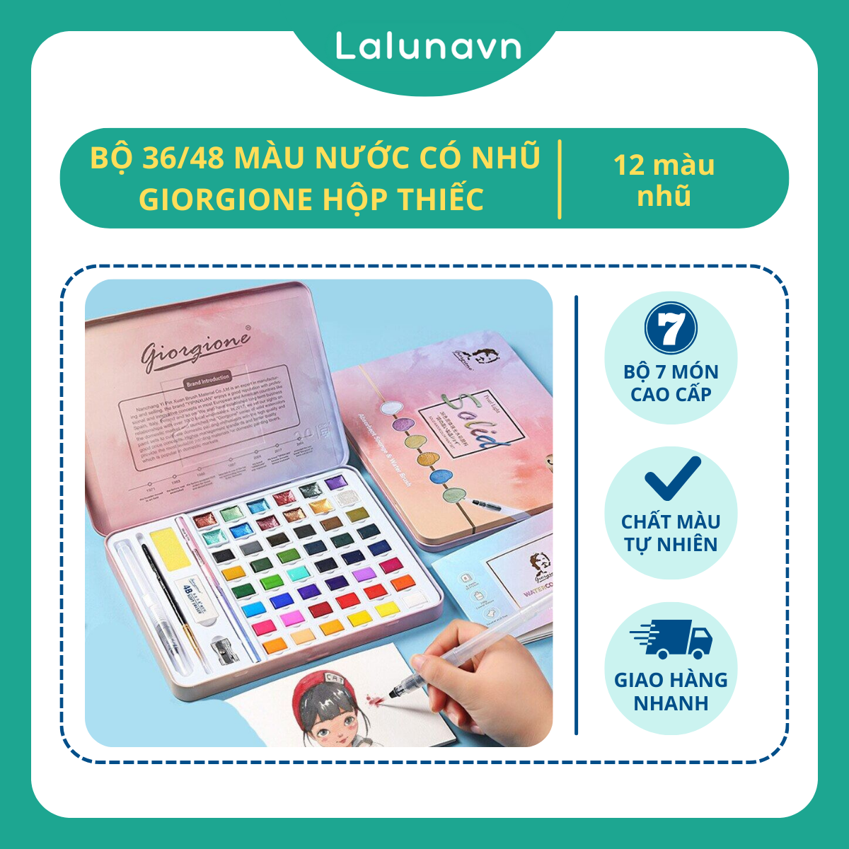Màu nước có NHŨ MỚI Giorgione 36-48 màu hộp thiếc Lalunavn