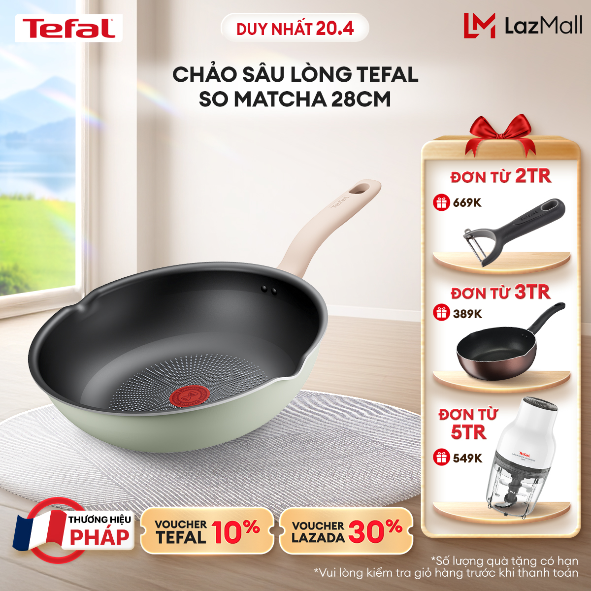 [NHẬP MÃ TEFALOFF30T4 GIẢM 30%] Chảo sâu lòng Tefal So Matcha 28cm