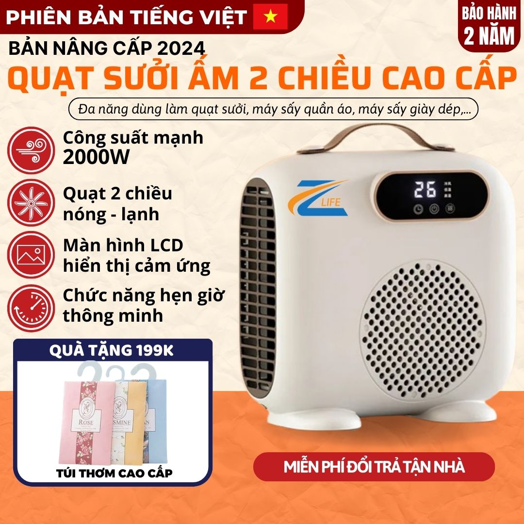 Quạt Sưởi Gốm Zlife, Máy Sưởi Ấm Phòng Ngủ, Nhà Tắm An Toàn Cho Bé Sơ Sinh, Không Khô Da,Quạt Sưởi Mini 2 Chiều Nóng Lạnh, Công Suất 2000W Tự Ngắt Khi Quá Nhiệt, Tiết Kiệm Điện, Chức Năng Hẹn Giờ