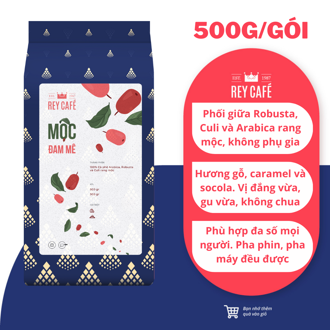 500gr cà phê rang mộc đam mê - pha phin/máy - coffee blend nguyên chất - rey cafe